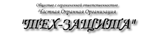 Общество с ограниченной ответственностью
Частная Охранная Организация
"ТЕХ-ЗАЩИТА"